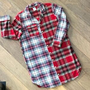 Lands End Nightshirt Plaid Red Green White Blue Ladies Button-Up Size Large